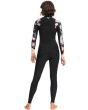 Mujer con neopreno con cremallera en el pecho Roxy Swell Series 5/4/3mm negro floral posterior