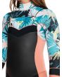 Traje de surf con cremallera en el pecho Roxy Syncro GBS 4/3 negro, coral y amarillo para niña Chest Zip