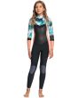 Traje de surf con cremallera en el pecho Roxy Syncro GBS 4/3 negro, coral y amarillo para niña