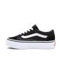 Zapatillas con plataforma Vans UY Old School en color negro con suela y banda lateral blanca para niña izquierda