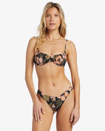 Mujer con Braguita de Bikini Billabong Hooked On Tropics Hike Negro Floral