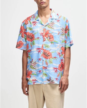 Hombre con Camisa tropical Deus Broadus Shirt Azul