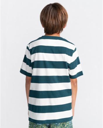 Chico con camiseta de manga corta Rodrigo turquesa con rayas blancas