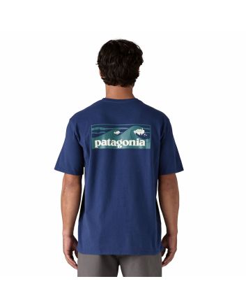 Hombre con Camiseta de manga corta con bolsillo Patagonia M's Boardshort Logo Pocket Responsibili-Tee Cement Blue