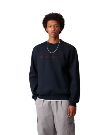 Hombre con sudadera Carhartt WIP Carhartt Sweatshirt azul marino con logo marrón palisandro