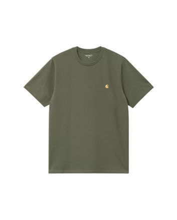 Camiseta Carhartt WIP Chase verde Leaf con logo dorado para hombre