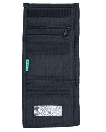Cartera Vissla Stoke Supply Wallet negra para hombre, triple pliegue y cierre de velcro