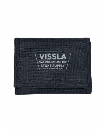 Cartera Vissla Stoke Supply Wallet negra para hombre, triple pliegue y cierre de velcro