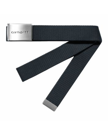 Carhartt WIP, cinturón Clip Belt Chrome azul Deep Night con hebilla metálica troquelada – hombre