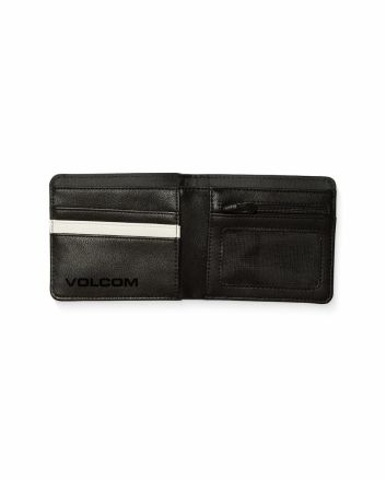 Cartera pequeña de doble hoja Volcom Slim Stone PU Negra para hombre