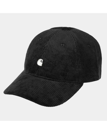 Gorra de pana Carhartt WIP Harlem Cap color negro con logo blanco Unisex