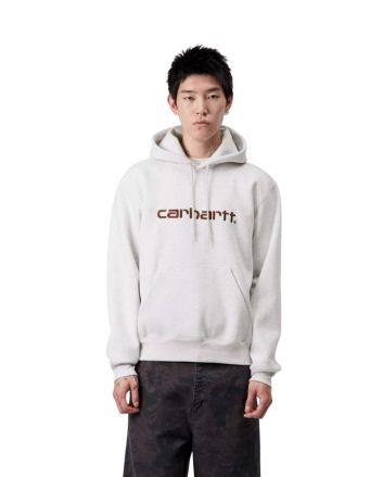 Hombre con sudadera de capucha Carhartt WIP Hooded Carhartt Sweatshirt Gris Ceniza Jaspeado con logo granate