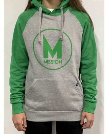 Sudadera con capucha Mission Ranglan Logo en color gris y verde Unisex