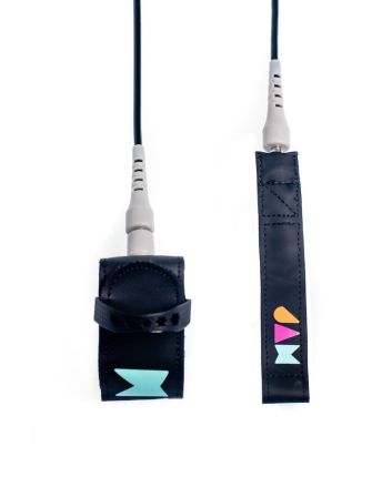 Invento para tablas de surf Jam Traction Comfortlight Grom Leash 5" en color negro con detalles en turquesa, naranja y rosa