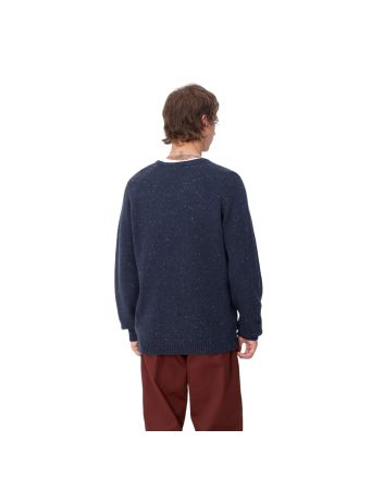 Hombre con Jersey de lana Carhartt WIP Anglistic Sweater Speckled Air Force Blue