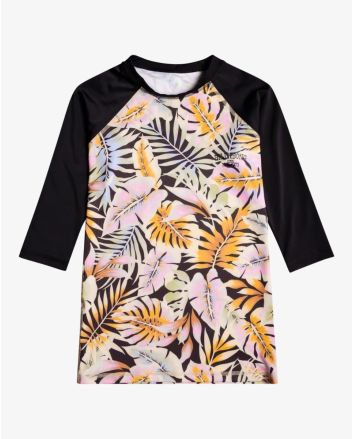 Licra de manga corta de protección solar UPF 50+ Billabong Surf Capsule negra floral para mujer