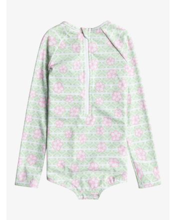 Licra de manga larga con protección solar UPF 50+ Hibiline Onesie Blanco y Verde Floral para niñas de 2 a 7 años