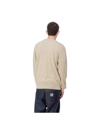 Hombre con jersey de lana Carhartt WIP Madison Sweater Beige con logo negro