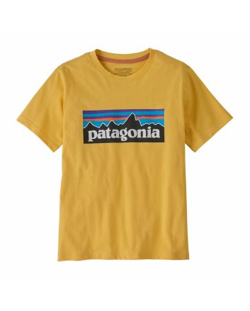 Camiseta amarilla Patagonia Kids P-6 Logo para niño/a con logo frontal y algodón orgánico regenerativo