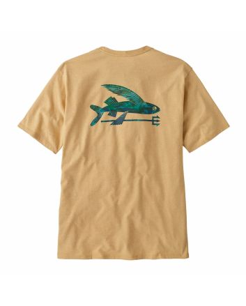 Camiseta de manga corta Patagonia Flying Fish Beige Cliffs and Coves Conifer Green para hombre 