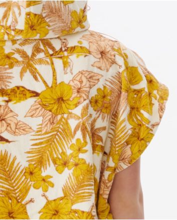 Niña con Toalla poncho con capucha Paradise amarillo retro floral 