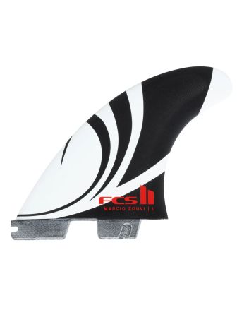 Quillas para tabla de surf FCS II Sharp Eye Performance Core Carbon + Aircore Tri-Fins Negras y Blancas Large