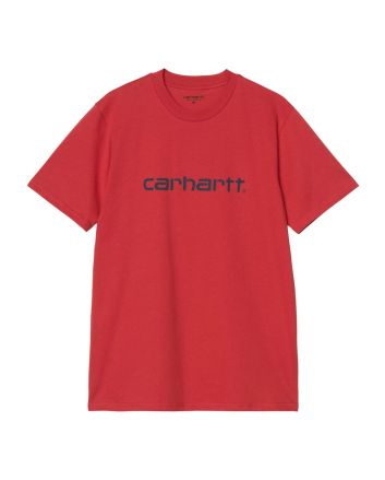 Camiseta de manga corta Carhartt WIP Script color rojo cereza y azul espacial para hombre 