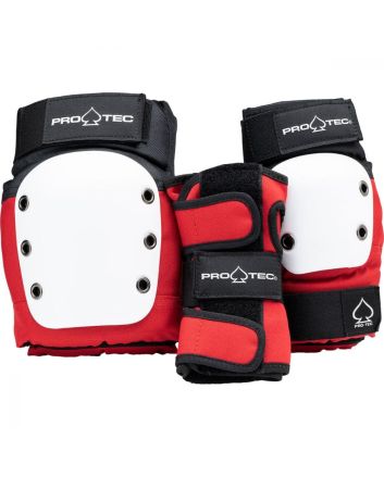 Juego de protecciones de skate infantil Pro-Tec Pads Street Gear Junior 3 Pack Open rojas, blancas y negras