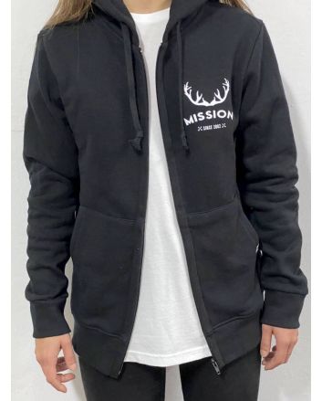 Sudadera con capucha y cremallera Mission Unisex en color negro