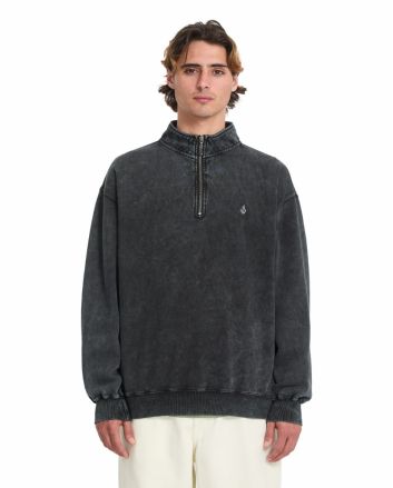 Hombre con sudadera Volcom Single Stone Quarter Zip negra lavado ácido