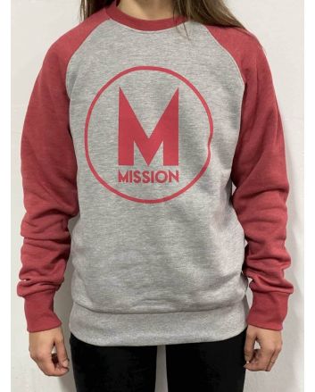 Sudadera Mission Ranglan Logo Unisex en color gris y rojo 