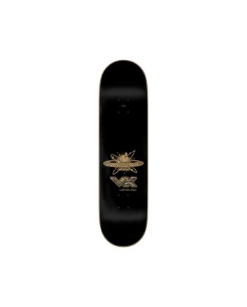 Tabla de skate Santa Cruz Maurio McCoy Cosmic Eagle VX Twin Pro 8.25 con gráfico dorado metalizado y shape twin simétrico.