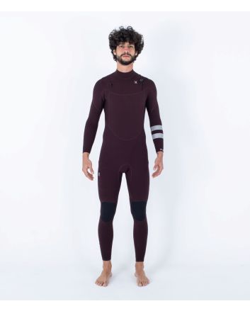 Hombre con traje de neopreno con cremallera en el pecho Hurley PLUS 4/3mm granate