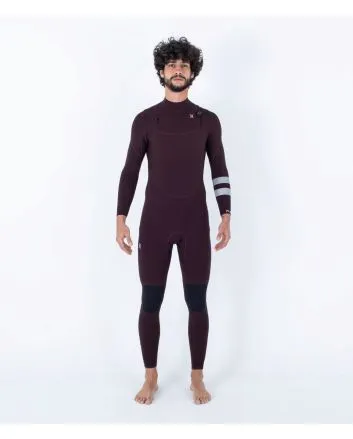 Hombre con traje de neopreno con cremallera en el pecho Hurley PLUS 4/3mm granate