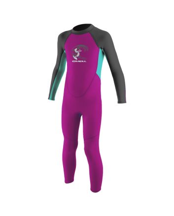 Traje de surf con cremallera en la espalda O'Neill Toddler Reactor II 2mm Fucsia, Aguamarina y Grafito para niñas de 1 a 6 años