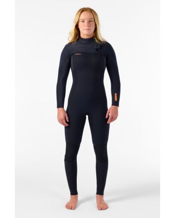 Mujer con traje de surf con cremallera en el pecho O'Neill Hyperfreak 3/2mm Plus Negro 