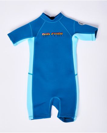 Neopreno de primavera con manga corta y cremallera trasera Rip Curl Groms Omega Spring 1.5mm azul para niños de 2 a 6 años