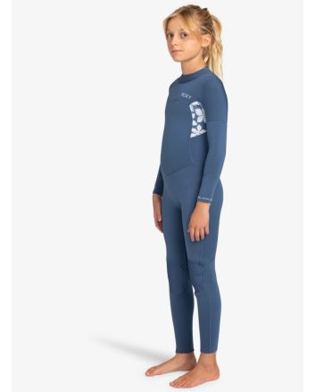 Niña con traje de Neopreno con cremallera posterior Roxy Girl Swell Series 4/3mm Azul y Blanco Floral 