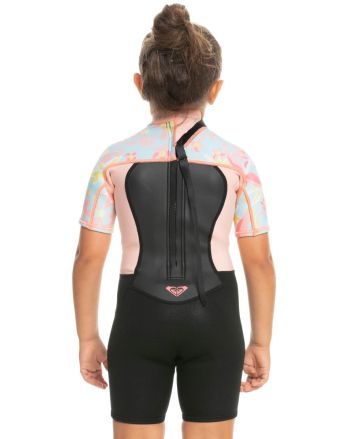 Niña con Traje de Surf de Primavera con Manga Corta y Cremallera en la Espalda 2/2mm Prologue Tiny 2-7 años Rosa Floral