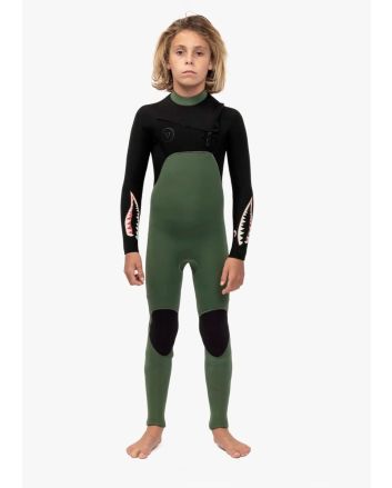 Niño con Traje de Neopreno con cremallera en el pecho Vissla 7 Seas Boys 4/3mm Warbird Full Verde Militar 8-16 años