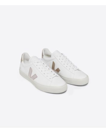 Zapatillas Veja Campo Chromefree Leather Blancas con logo platino 