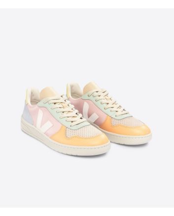 Zapatillas de cuero Veja V-10 Leather Petale White Multico para mujer