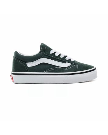 Zapatillas Vans Old Skool en color verde oscuro y banda lateral sidestripe blanca para niño 4 a 8 años
